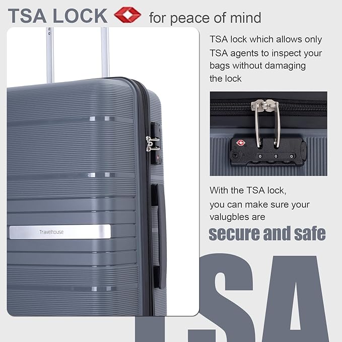 Travelhouse Luggage Sets, Expandable Hardside Suitcases 24in/28in, Carry on 20in,3 Piece Set Travel Luggages Clearance with Double Spinner Wheels TSA Lock Lightweight (Gray-1206)