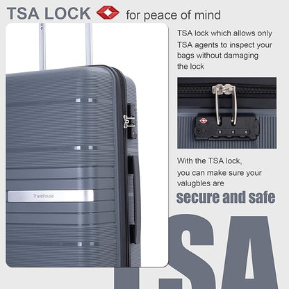 Travelhouse Luggage Sets, Expandable Hardside Suitcases 24in/28in, Carry on 20in,3 Piece Set Travel Luggages Clearance with Double Spinner Wheels TSA Lock Lightweight (Gray-1206)