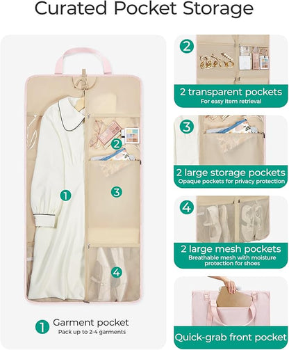 BAGSMART Garment Bags for Travel Foldable Carry on Suit Carrier for Hanging Clothes Stylish Dress Carrier Large Convertible Weekender Garment Bags for Women Men