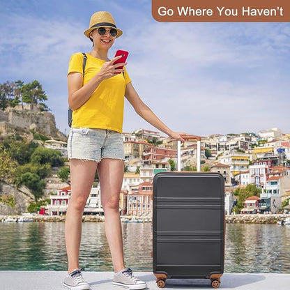 Kono 24 Inch Luggage Suitcase with Spinner Wheels TSA Lock Lightweight PC+ABS Hardside Medium Checked Luggage Durable Rolling Suitcase Apricot Black