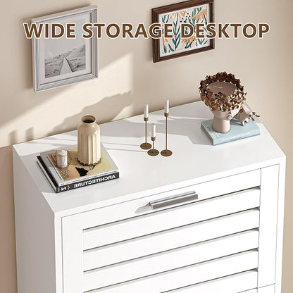 VECELO Shoe Storage Cabinet with 3 Flip Drawers, Slim Hidden Free Standing Organizer for Narrow Entryway, Adjustable Shelf, Modern Style, White (47.8" x 23.6" x 11.4")