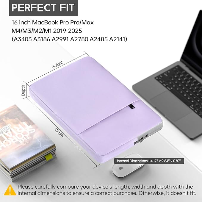 360° Upgraded Laptop Protective Sleeve Case for 2025-2021 MacBook Pro 16 inch M4/M3/M2/M1 Pro/Max, Shockproof Water-Resistant MacBook Laptop Bag with Accessory Pocket, Purple