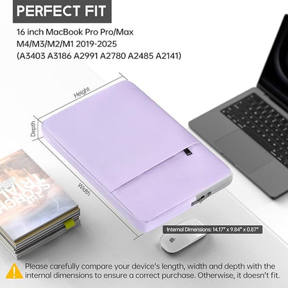 360° Upgraded Laptop Protective Sleeve Case for 2025-2021 MacBook Pro 16 inch M4/M3/M2/M1 Pro/Max, Shockproof Water-Resistant MacBook Laptop Bag with Accessory Pocket, Purple