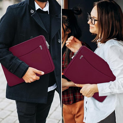 Laptop Sleeve 14 inch, Shockproof Protective Laptop Cover Briefcase Carrying Computer Bag with Accessory Pocket Portable Computer Sleeve for 14" MacBook, HP, Dell, Lenovo, Acer, Wine Red