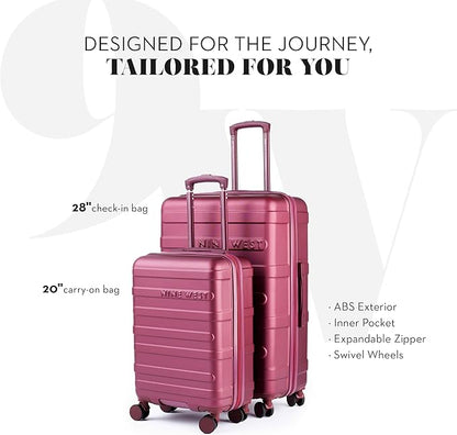 Nine West Celine 3 Piece Luggage Set – 20″ Carry-On & 28″ Checked Suitcase, Burgundy, Lightweight Expandable Hardshell with Spinner Wheels, Water-Resistant – Celine Collection for Women