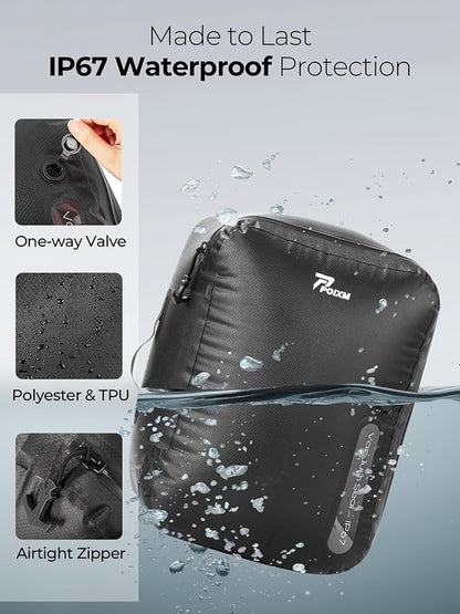 Vacuum Bags for Travel, 180° Open Zipper, IP67 Waterproof, Reusable Space Saver Compression Bags for Backpack, Suitcase, Home Storage(1 Pack, No Pump)