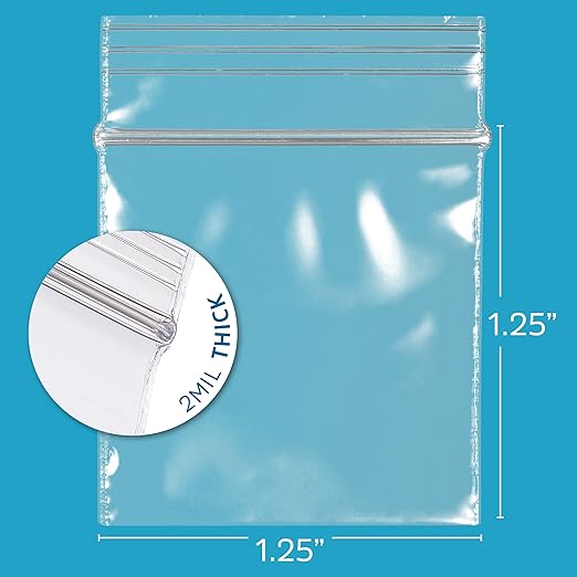 1.25 x 1.25 inches, 2 Mil Clear Reclosable Zip Bags, Case of 500 GPI Brand
