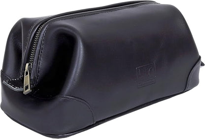 HLC Leather Toiletry Bag for Men Best Gift Premium Genuine Dopp Kit Shaving Kit Organizer Travel Kit Pouch Bag 10 inch Size (Black)