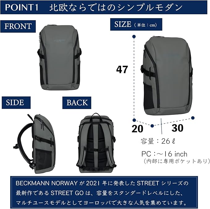 Beckmann STREET GO – Bold & Stylish Ergonomic backpack for Teens & Adults, Versatile & Functional, 26L Capacity expands to 31L - Sustainable & Durable - Water-Resistant, Lightweight. ASH ROSE