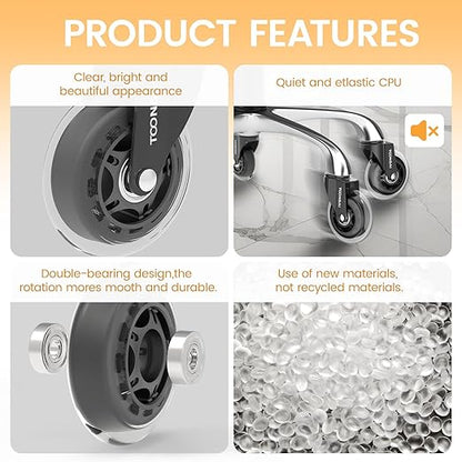 3 Inch Office Desk Chair Wheels Replacement, Computer Gaming Casters for Carpet, Stem 7/16-7/8 Set of 5 for Furniture Hardwood Hard Floors Chair Castors Tile Smooth Safe Quiet Rolling 660 LB, (-Black)