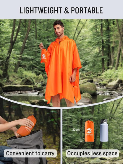 SaphiRose Hooded Rain Poncho Waterproof Raincoat Jacket for Men Women Adults