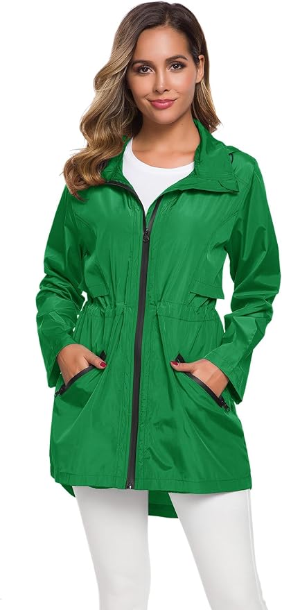 Avoogue Women's Long Raincoat with Hood Outdoor Lightweight Windbreaker Rain Jacket Waterproof