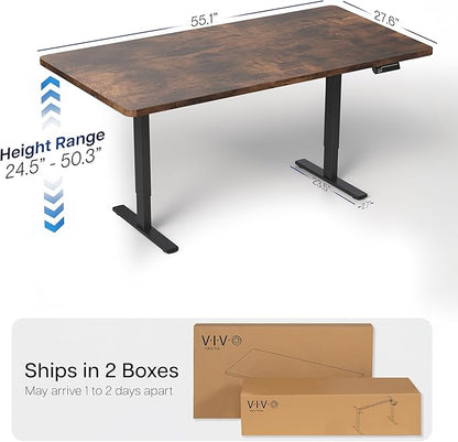 VIVO Electric 55 x 28 in Dual Motor Sit Stand Desk, Memory Height Adjustment, 2B Series, Rustic Vintage Brown Top Black Frame, DESK-KIT-2B55N