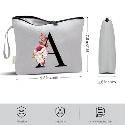 Vavabox A-Z Personalized Makeup Bag, Birthday Gifts for Women Mom, Gifts for Best Friend, Bride Bridesmaid Cosmetic bag (A, Grey)