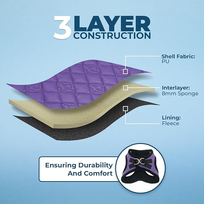 Best Pet Supplies - All Weather Mesh/Plush, Reflective, No Pull Harness for Small, Medium Dogs, Cats - Secure with Hook & Loop Fastener, Buckle, Double D-Rings - Purple Faux Leather, S