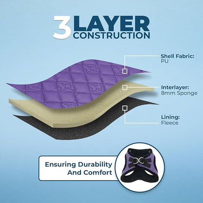 Best Pet Supplies - All Weather Mesh/Plush, Reflective, No Pull Harness for Small, Medium Dogs, Cats - Secure with Hook & Loop Fastener, Buckle, Double D-Rings - Purple Faux Leather, S