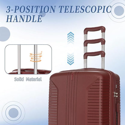 Campfun 3 Piece Luggage Sets, PP Suitcase Set with Double Spinner Wheels Hang Hook, Durable Carry On Luggage with Combination Lock, 20/24/28 inch, Red