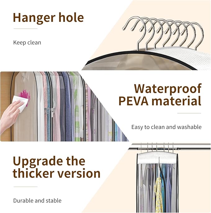 Upgraded Thickened Clear Garment Bags for Hanging Clothes 4 Packs, 10“ Gusseted Clothes Hanging Storage Bags for Closet, Shirts, Coats, Dresses (32 & 40 inch)