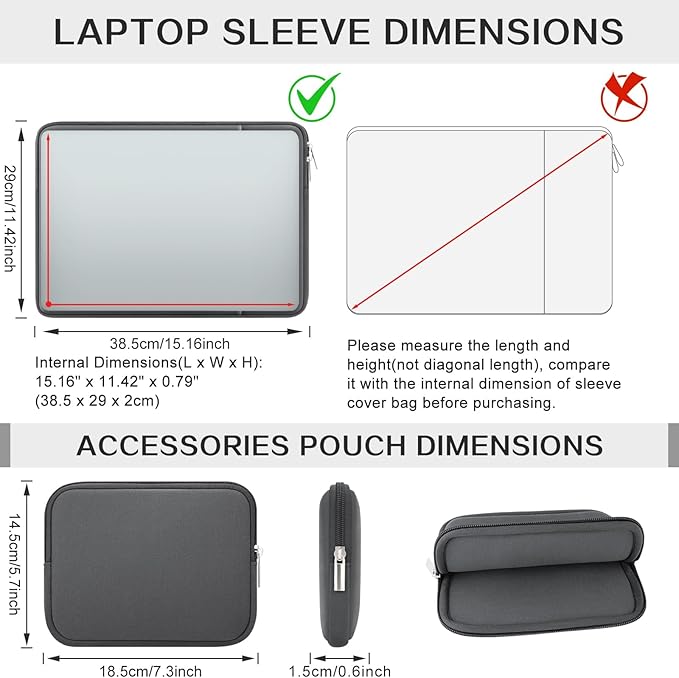 RAINYEAR 15.6 Inch Laptop Sleeve Case Soft Fluffy Lining Cover Carrying Bag with Front Pocket & Accessories Pouch, Compatible with 15.6" Notebook Computer Chromebook (Gray, Upgraded Version)
