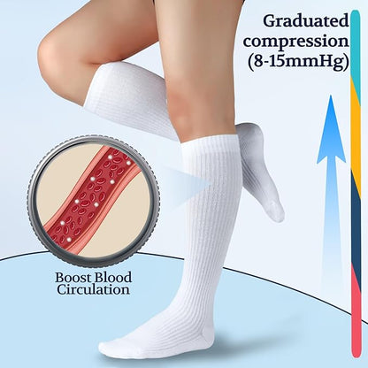 LIN PERFORMANCE Compression Socks for Women and Men 3 Pairs 8-15 mmHg Cotton Knee High Support Socks for Travel Sport