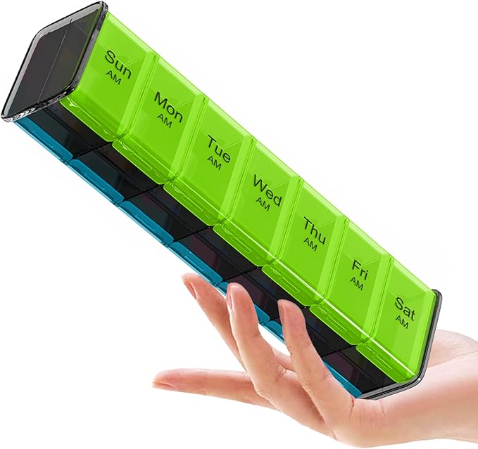 Extra Large Pill Organizer- XXL Pill Box 7 Day - Weekly Pill Organizer with AM PM Large Compartments Big Pill Case for Supplements Jumbo Pill Holder for Vitamins Huge Medicine Organizer 2 Times a Day