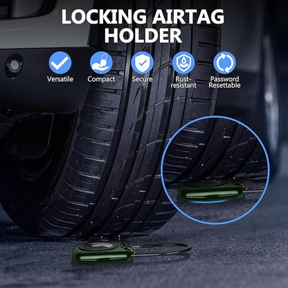 Compatible with Apple AirTag Secure Lock with Wire Cable, 3-Digit Combination Luggage Locks, Alloy Body Ultra Durable Anti-Lost Protective Case for Luggage, Suitcase (Green*4)