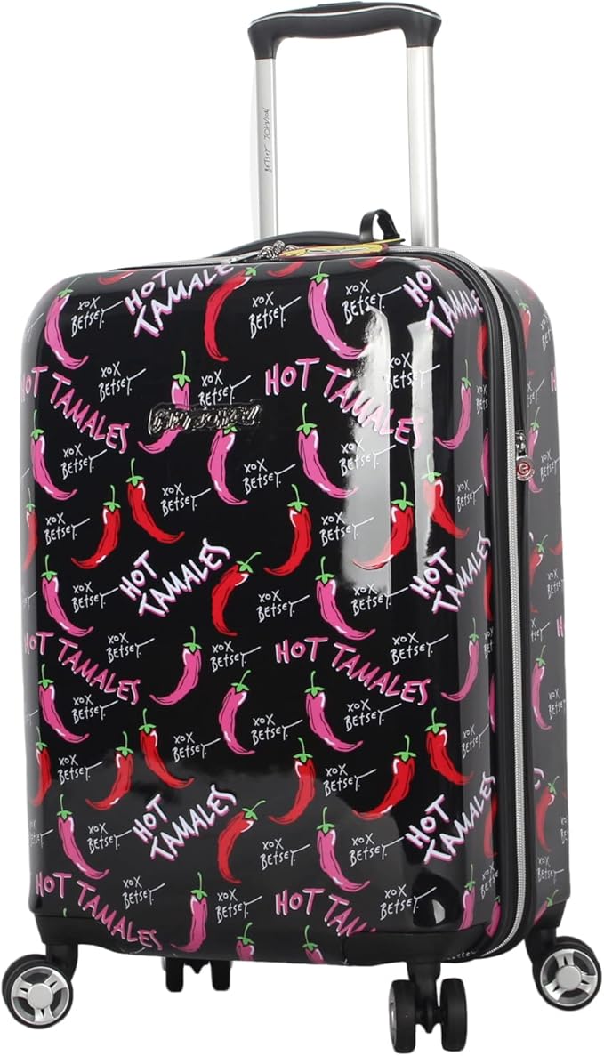 Betsey Johnson Designer 20 Inch Carry On - Expandable (ABS + PC) Hardside Luggage - Lightweight Durable Suitcase With 8-Rolling Spinner Wheels for Women (TAMALE, 20in)