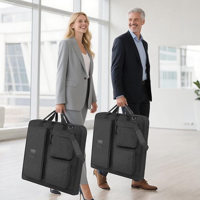 Garment Bag Travel Carry On Suit Bag for Traveling Business Trips Hanging Dress Clothes with Shoulder Strap Foldable for Men Women 45” Black