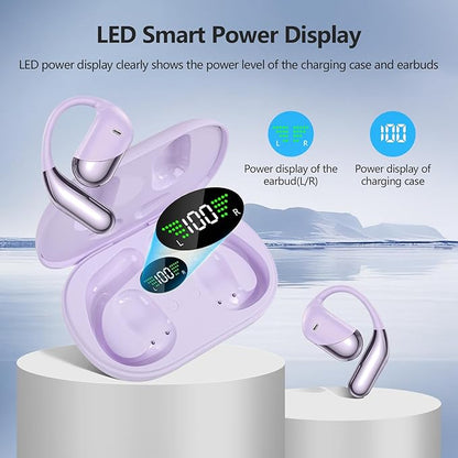 Open Ear Headphones,Over Ear Buds Clip Wireless Earbuds Bone Conduction Built-in Mic Earhook,Bluetooth 5.4 LED Display,60H Playtime Touch Control Design for Cycling,Running,Workout Fitness,office