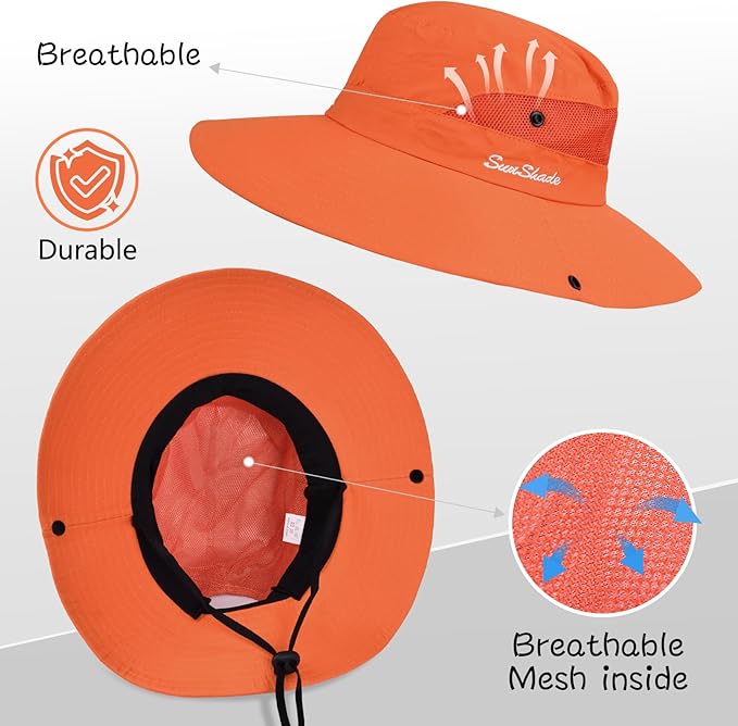 ZOORON Women's Ponytail Safari Sun Hat,Wide Brim UV Protection Outdoor Bucket Hat,Foldable Beach Summer Fishing Hat