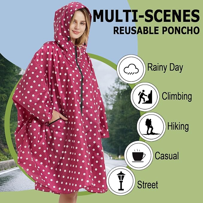 Fashion Hooded Rain Poncho Waterproof Raincoat Jacket with pocket for Women/Men/Adult