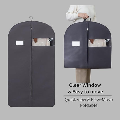 CONMEOCON- 43” Garment Bags for Hanging Clothes, Suit Bags for Men Travel with Car, Garment Bags for Storage with Handle, Clear Window and Name Tag, Protector for Suit, Jacket, Coat, Sweater, 6 Pack