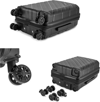 Karriage-Mate Expandable Hardside Carry-On Luggage Set, Suitcase with Eight Spinning Wheels, 20-Inch and Scratch-Resistant Surface (Black)
