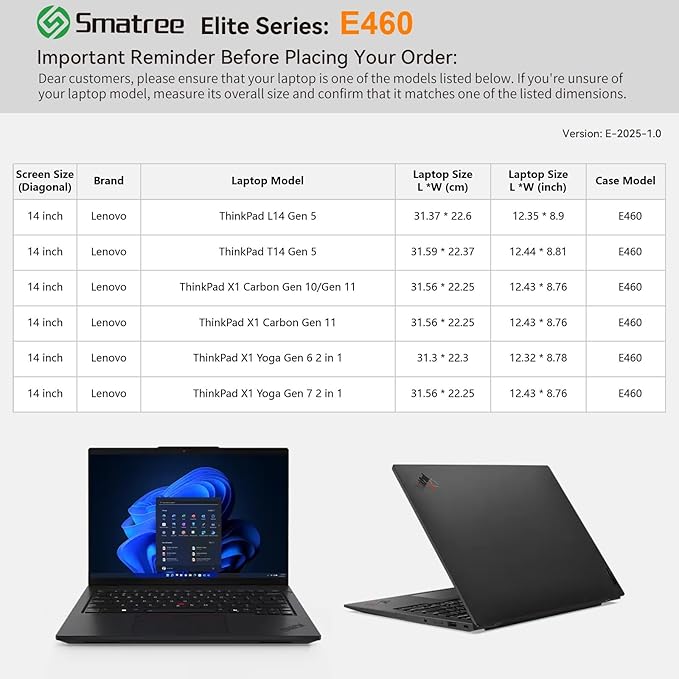 Smatree Laptop Sleeve for 14 inch Lenovo ThinkPad X1 Carbon Gen 11/10, for 14 inch Lenovo ThinkPad X1 Yoga Gen 7/6 2 in 1, for 14inch ThinkPad-T14/L14 Gen5, Case with Pocket, Green (E460G)