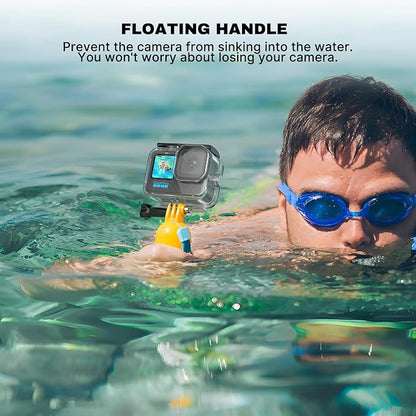 HONGDAK Waterproof Housing Case Accessories Kit 16in1 for Gopro Hero 12 11 10 9 Black,196FT/60M Underwater Protective Housing Dive Kit with Float Handle Sleeve Lens Cap Filters Anti-Fog Inserts