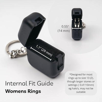 Ultra Slim Ring Case with Keychain – Portable Gym Jewelry Box, Compact Travel Ring Holder, Small Black Jewelry Organizer for Women and Men(1.4 x 1.4 x 0.7 in)