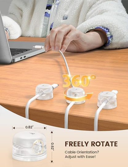 Lamicall 6Pack Clear Rotatable Cord Organizer - [1s Lock] Cable Clips Phone Charger Cord Holder, Desk Cable Management, Adhesive Wire Organizer for Nightstand, Office Accessories, Room Christmas Decor