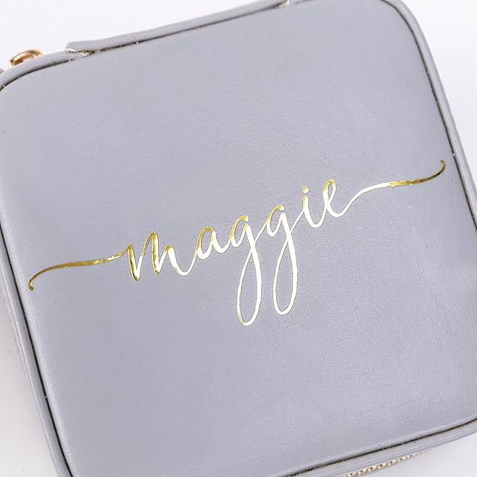 Angelina's Palace Personalized Jewelry Case with Name Engraved,Custom Leather Travel Jewelry Organizer Box for Rings,Earrings,Necklaces,Birthday Bridesmaid Gift For Women