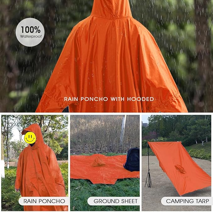 Cosmine Hooded Rain Poncho for Adult with Pocket, Waterproof Lightweight Unisex Raincoat Jacket for Hiking Camping Emergency