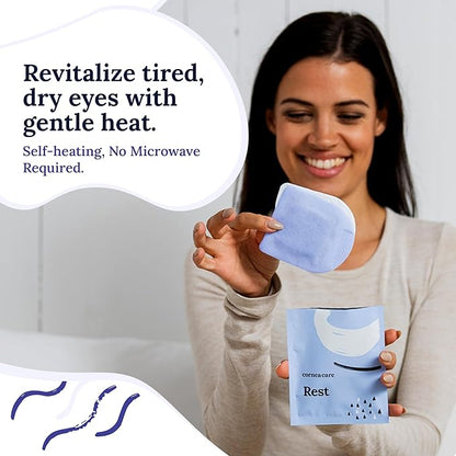 CorneaCare Rest: Self heating warm compress for dry eye | Heated eye Mask for fast relief | No microwave or washcloths needed | Travel ready | 90 counts