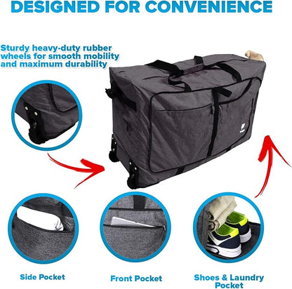 Bago Rolling Duffle Bag with Wheels - 30" 100L Foldable Weekender Bag, Waterproof Travel Duffel Bag, Heavy Duty Lightweight Duffle Bag for Traveling, Rolling Duffel Bag with Wheels (SnowBlack2024)