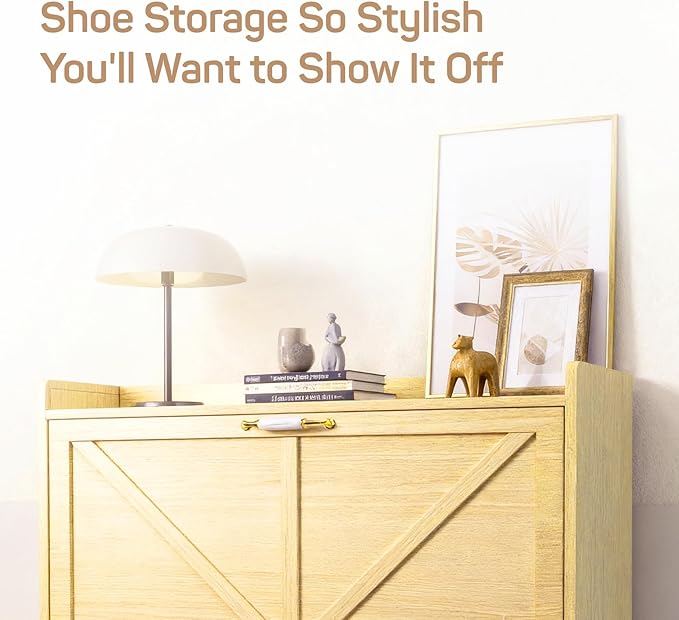 Shoe Storage Cabinet for Entryway with 2 Flip Drawers, Narrow Metal Shoe Cabinet with Anti-Tip, Holds 12-16 Pairs, Freestanding Shoes Cabinets Storage for Entryway, Foyer, Hallway