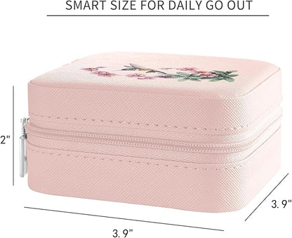MAYCARI Jewelry Box with Cute Pink Floral Hummingbird Design, PU Leather Jewelry Travel Organizer Case-Rings/Earrings/Necklace Storage Box for Women Birthday Mom Friends Her Bridesmaids Girls s