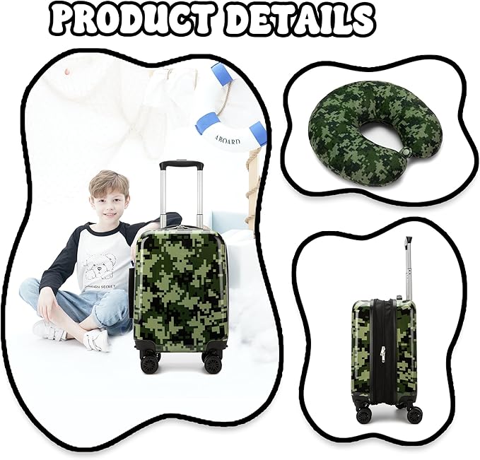 Kid's Luggage Set 2 Piece Suitcase Set 16" Hardside Luggage with Spinner Wheels Girls Carry on Toddler Travel Rolling Suitcase with Neck Pillow Airline Approved