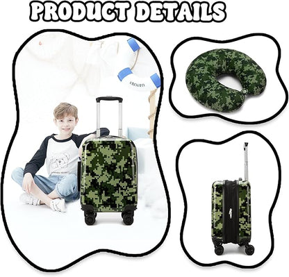 Kid's Luggage Set 2 Piece Suitcase Set 16" Hardside Luggage with Spinner Wheels Girls Carry on Toddler Travel Rolling Suitcase with Neck Pillow Airline Approved