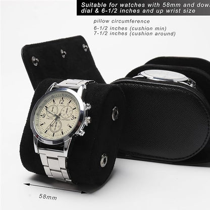 Longjet Watch Roll Travel Case for Men Portable Watches Organizer Box with Removable Velvet Pillow Holder (2 Slot Black Cross)