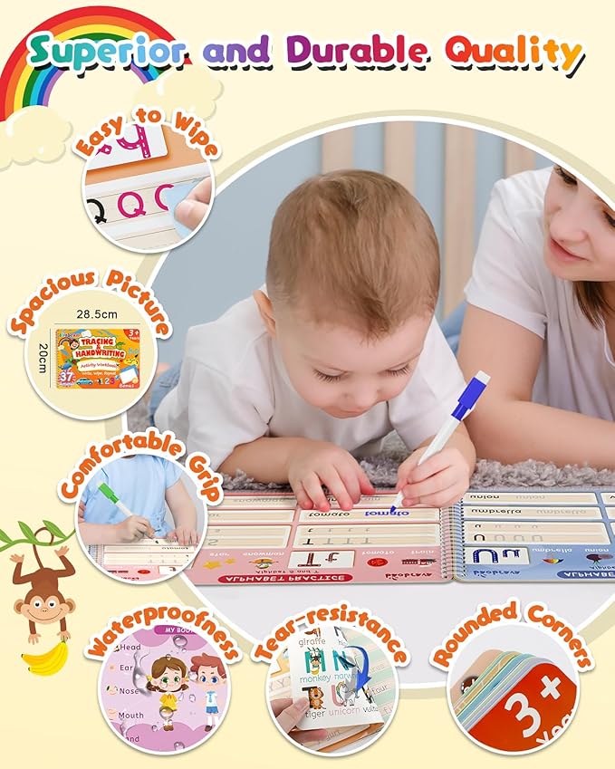 Preschool Learning Activities, 37 Themes Tracing Activity Books Ages 3-8, Toddler Handwriting Practice, Letter Tracing, Kindergarten Workbooks, Travel Game for Trip, Christmas Birthday Gifts