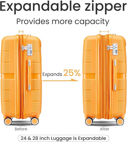 Merax Luggage Set 4 Piece Suitcase with Case Expandable Spinner Wheels Hardshell Airplane Approved Luggage Sets,Orange,14/20/24/28