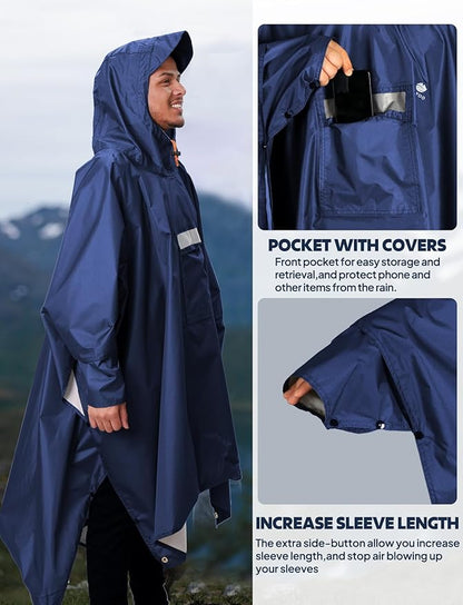 ANYOO Hooded Rain Poncho for Adults Waterproof Lightweight Rain Coat for Men Women Reusable Rain Jacket for Emergency Outdoor