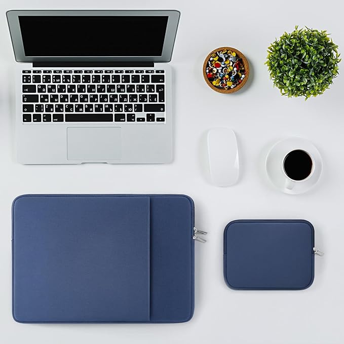 RAINYEAR 15.6 Inch Laptop Sleeve Case Soft Fluffy Lining Cover Carrying Bag with Front Pocket & Accessories Pouch, Compatible with 15.6" Notebook Computer Chromebook (Navy Blue, Upgraded Version)